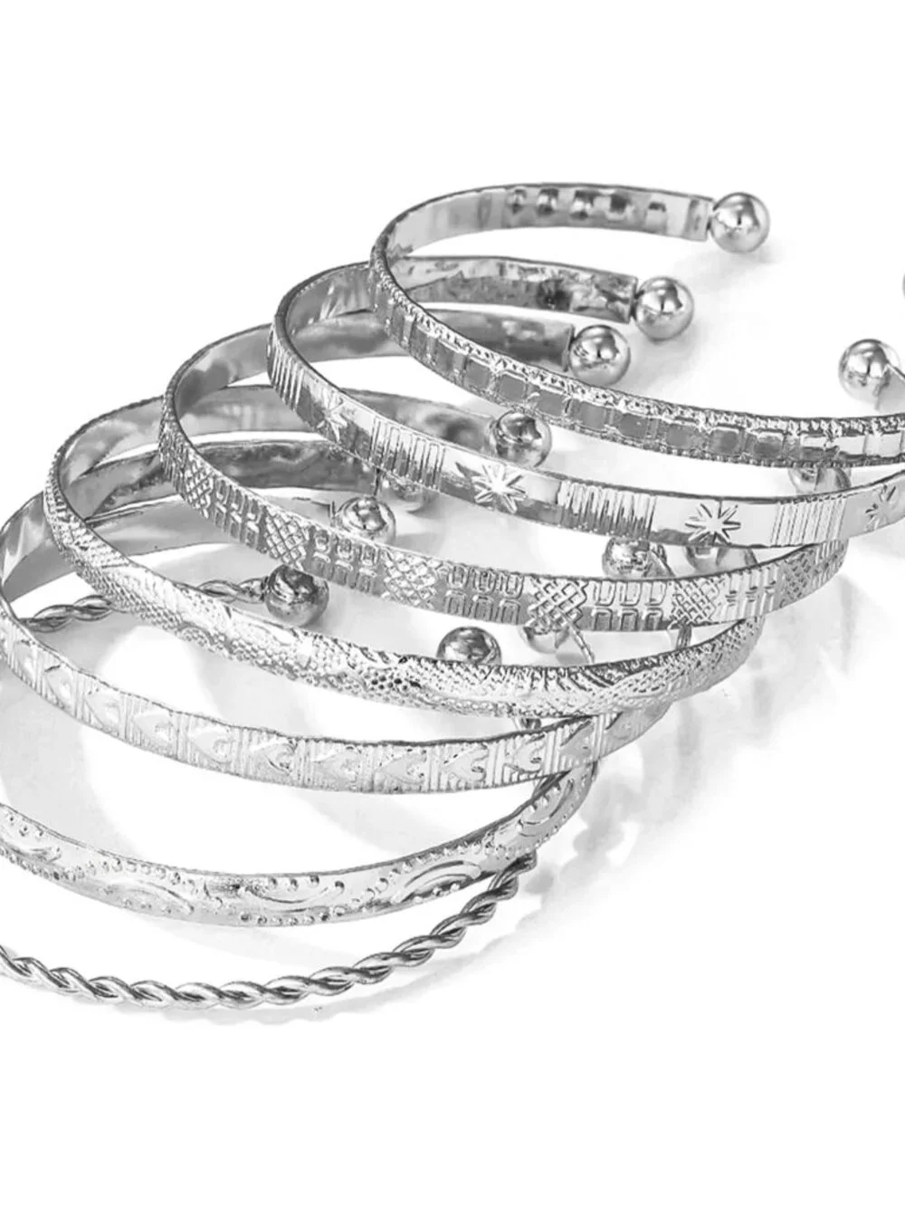 Silver Bangle Bracelet For Women 14k Plated Multi Layer Cuff Bracelets Set Trend